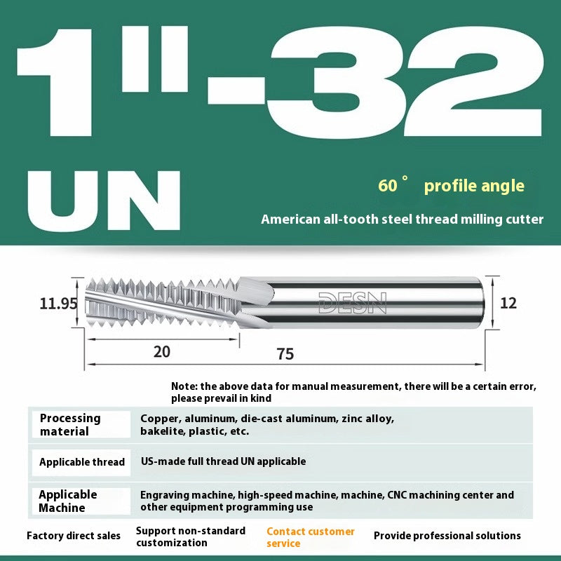 1115-65° high hard tungsten carbide thread milling cutter Long tooth full tooth alloy American thread milling cutter UNC UNF aluminum stainless steel Shandong Denso Pricision Tools Co.,Ltd.